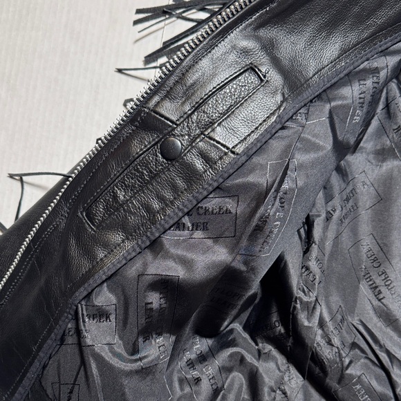 Rose Suede Inlay Black Leather Fringe Braided Moto Biker Jacket High Quality M/L - Picture 11 of 16